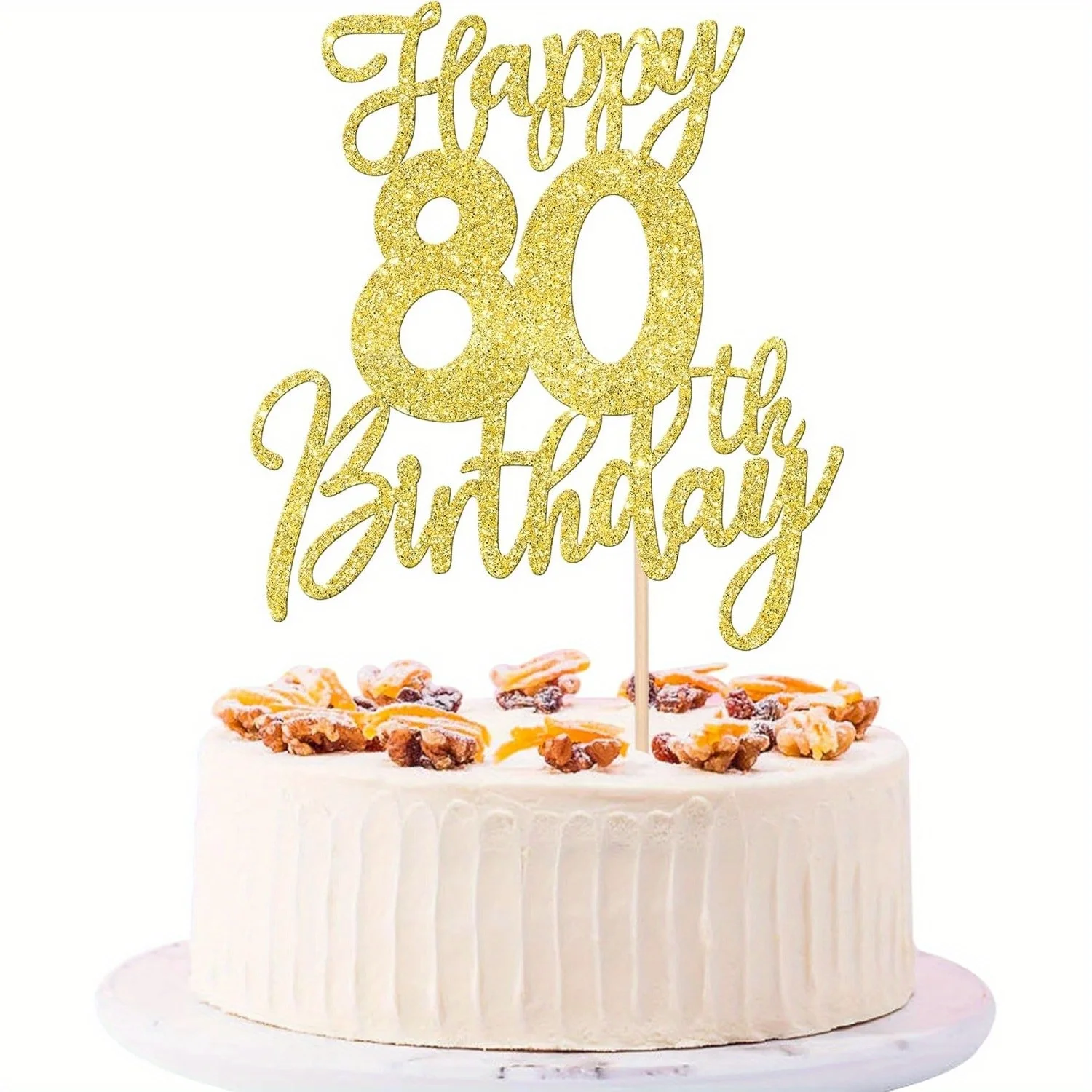 1 Stück goldfarbener Tortenaufsatz „Happy 80th Birthday“, „Cheers to 80 Years Eighty Hello 80 Kuchendekoration für Geburtstagsfeierbedarf – Detail 8