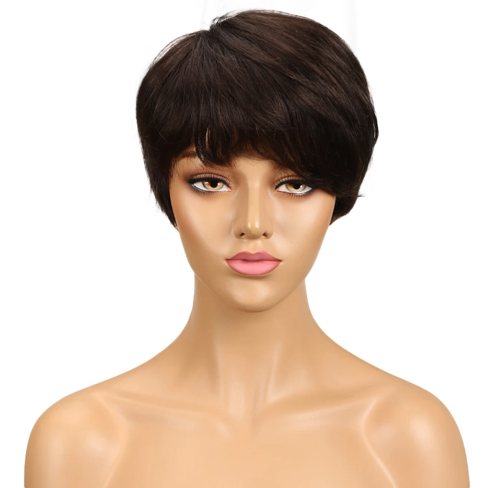 

Lekker Short Pixie Cut Straight Bob 100% Human Hair Wigs With Bangs For Women Brazilian Remy Hair Full Machine Made Daily Wigs