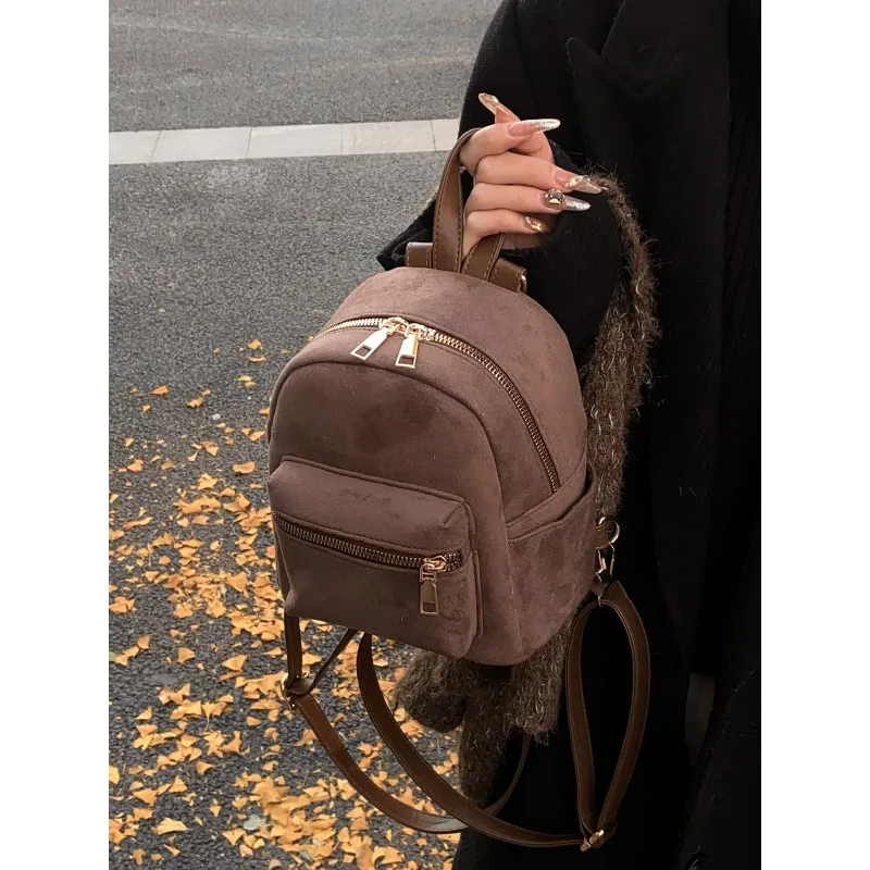 

Casual Retro Suede Women's Backpack 2025 New Exquisite Mini Student's School Backpack Fashionable Small Packbags For Teen Girls