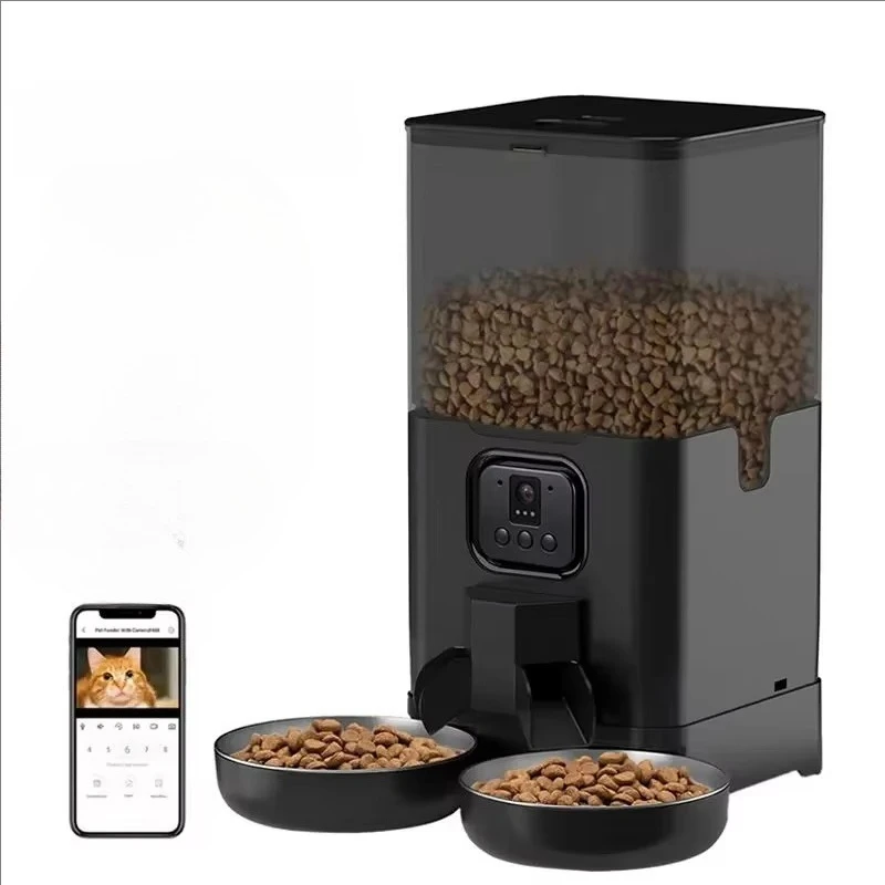 OEM Double Bowl 6L Automatic Dog Feeder with Camera Pet Food Bowl Voice Recording Night Vision Smart Pet Feeder with Camera Tuya