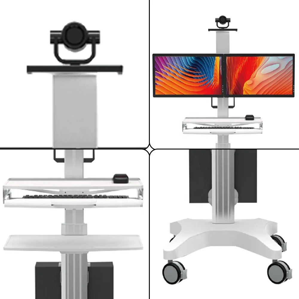 Modern ABS plastic aluminum medical workstation trolley bracket mobile hospital trolley for clinic use