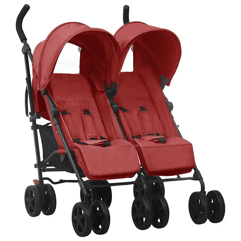 Stahlroter Doppel-Kinderwagen 76,5 x 79 x 105 cm Leichter Faltbarer Sicherer Kinderwagen Kompakt für Reisen