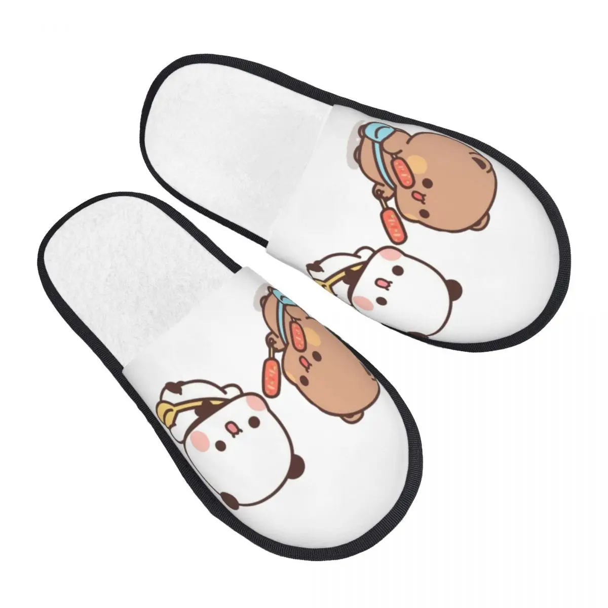 

Bubu Dudu Panda And Brownie Bear Couple Guest Slippers for Spa Women Custom Print House Slipper