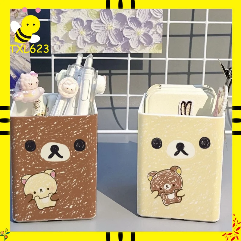 

Kawaii Rilakkuma Square Pen Holder For Students Anime Large Capacity Storage Box Dormitory Cosmetics Desktop Storage Boxes