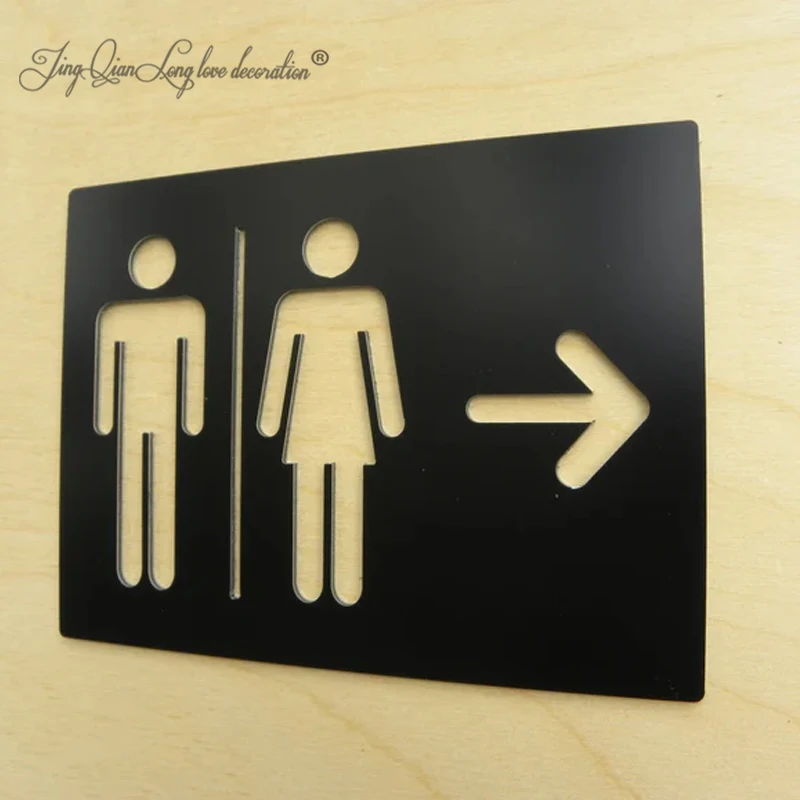 Bathrooms Door Sign with Directional Arrow . Plaques for Bathroom Direction Arrows . Business Commercial Signs . Man Woman WC
