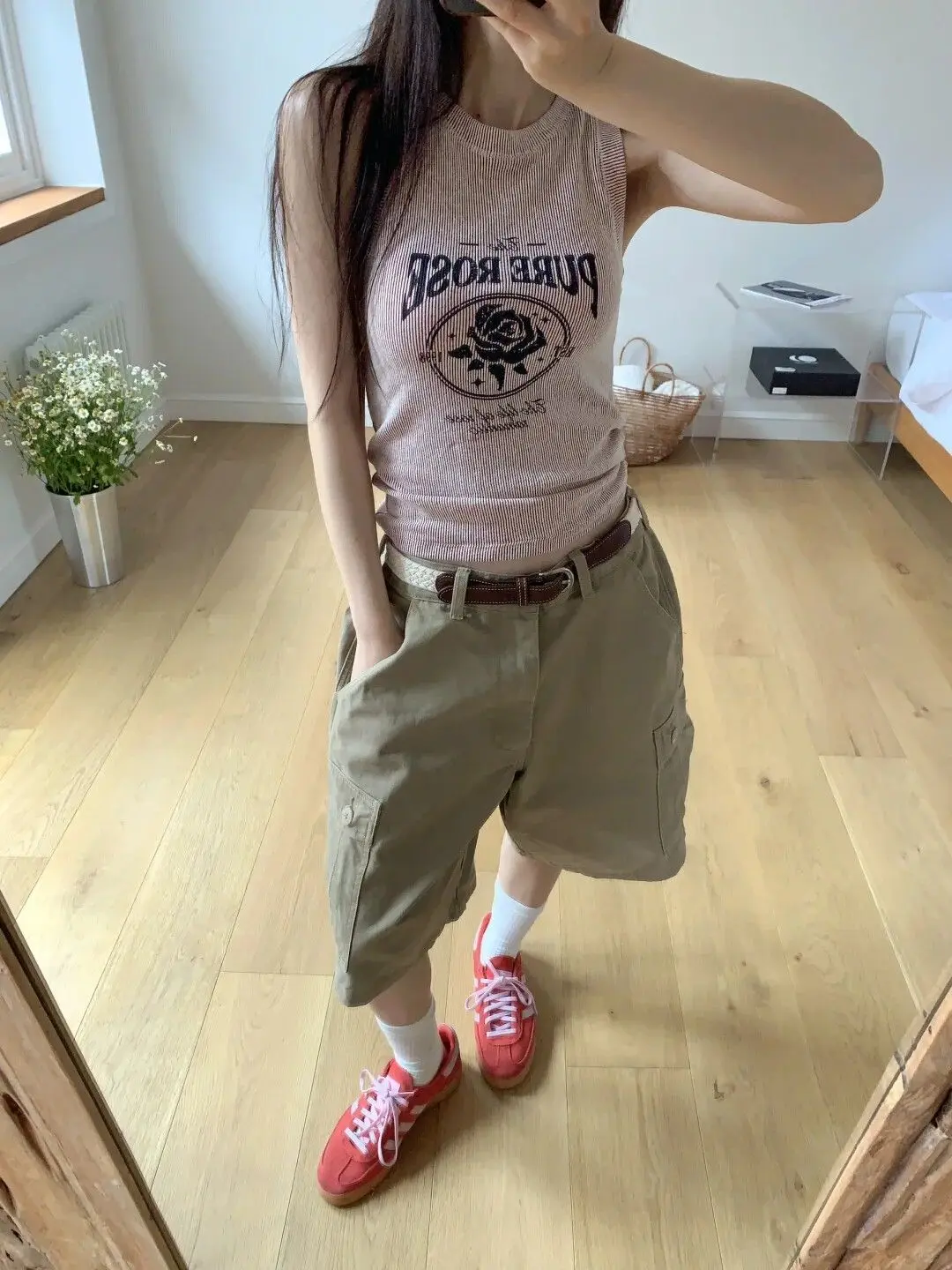 Retro American Khaki Cargo Shorts Women's Spring New Medium Pants Multi-pocket Five-point Pants
