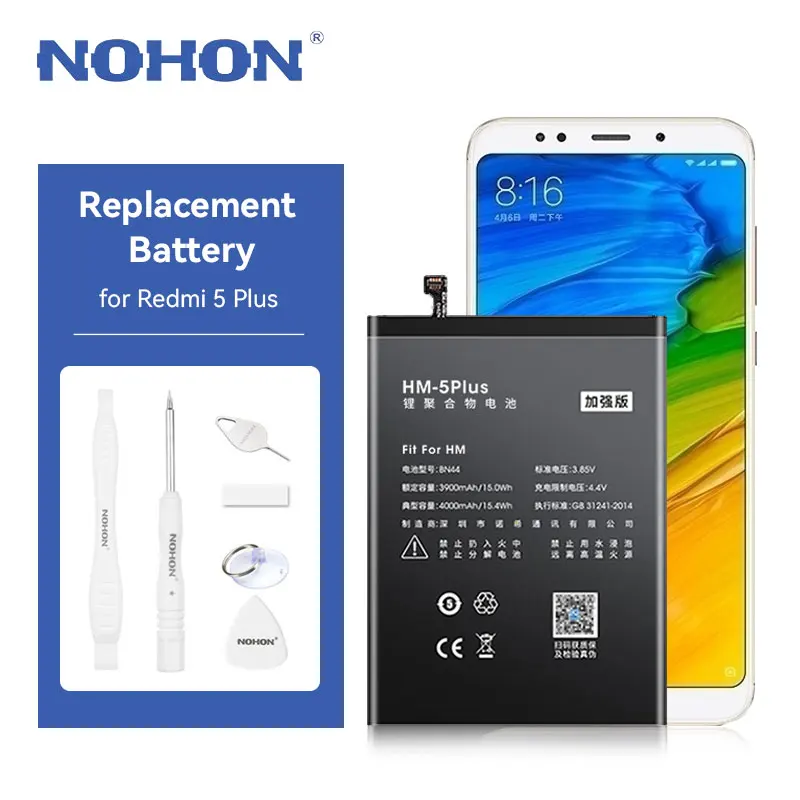 

NOHON 4000mAh Battery Replacement for Xiaomi Redmi 5 Plus BN44 Battery Replacement for Redmi 5Plus Batetira with Free Tools
