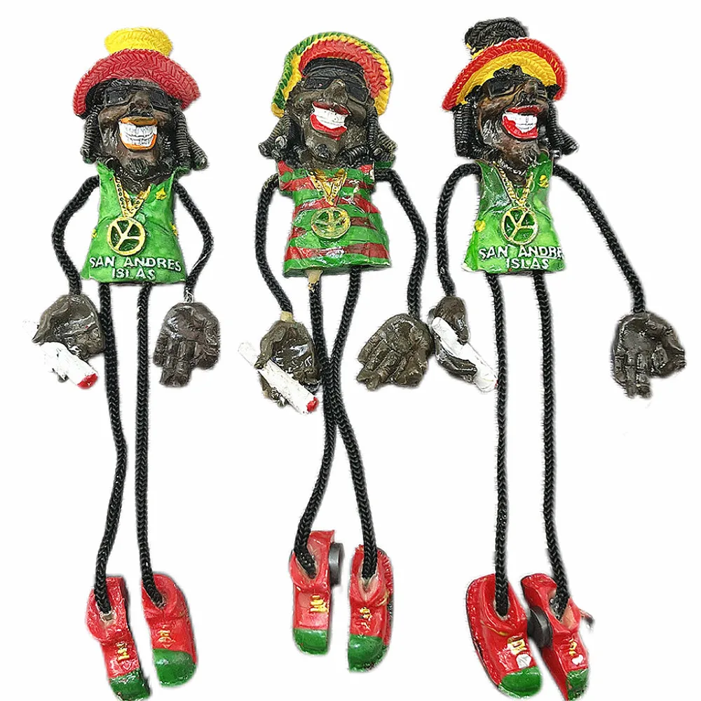 San Andres Islas Rasta Man 3D Fridge Magnet Set, Colombia Caribbean Reggae Culture Souvenir, Travel Gift & Collectible