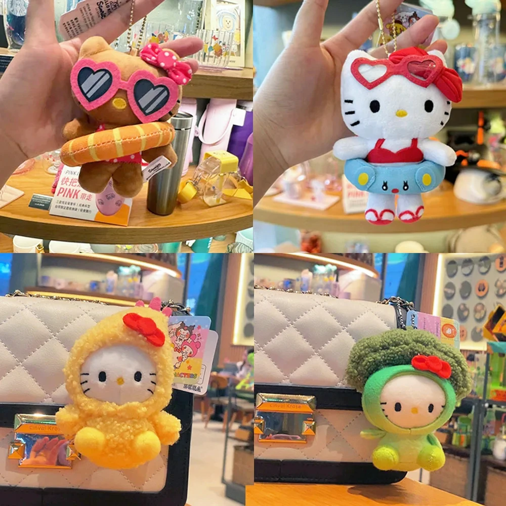 Anime periphera Hello Kitty Cartoon Plush Series Doll Filling Keychain Hawaii Series Dark Skin Toy Pendant Kawaii Christmas Gift