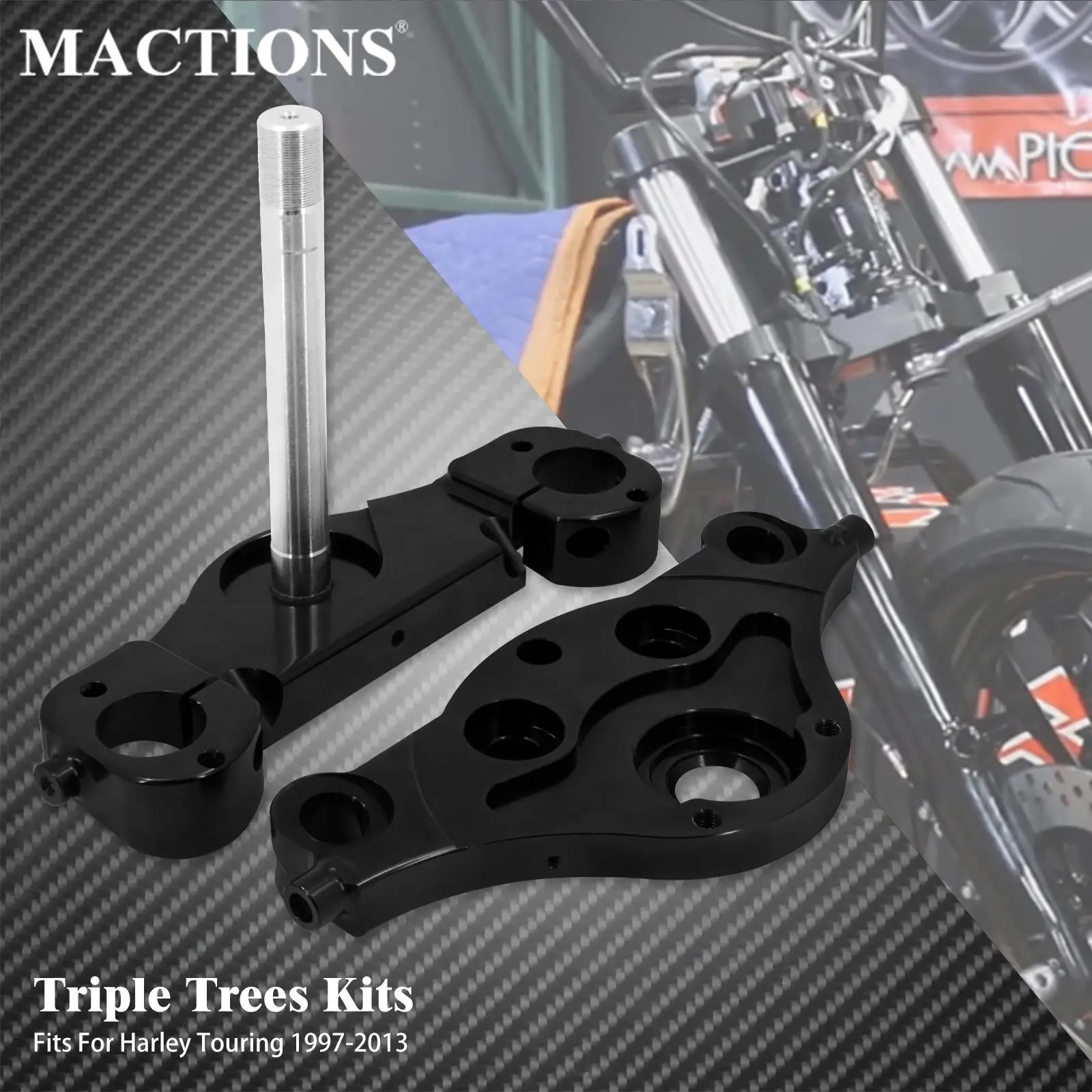 

Motorcycle Black 11 Degree KO Raked 21'' 23'' Wheels Triple Trees Kits For Harley Touring Road Street Electra Glide FLHT 97-2013