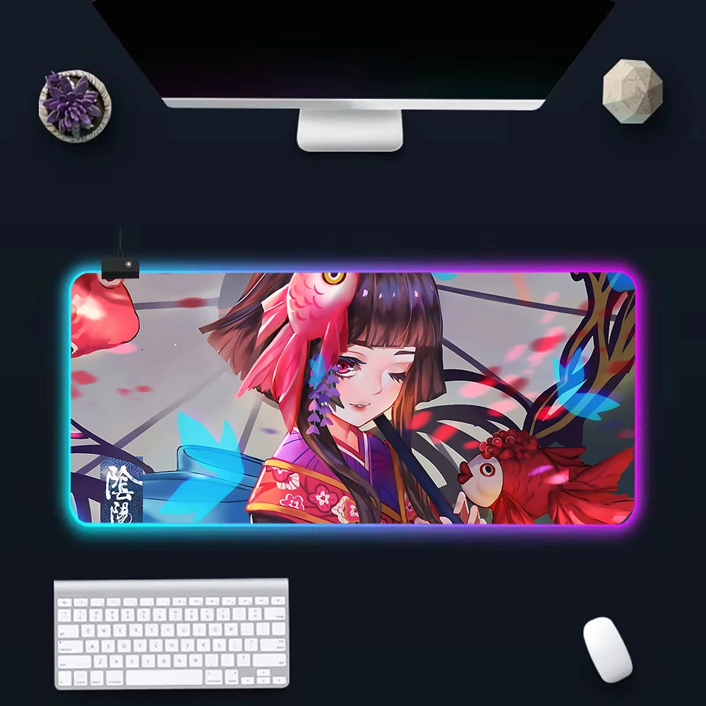 

Classic O-Onmyojis Shikigami RGB Pc Gamer Keyboard Mouse Pad Mousepad LED Glowing Mouse Mats Rubber Gaming Computer Mausepad