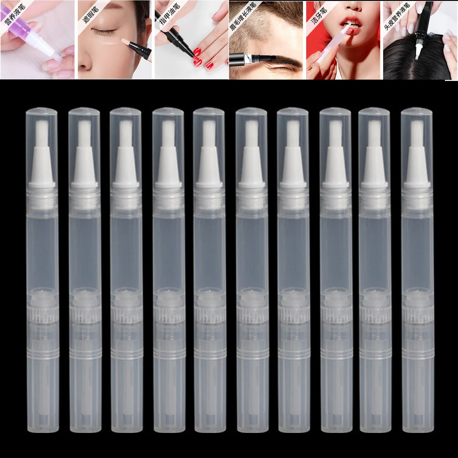 Stylos hélicoïdaux transparents pour la croissance des cils, stylo à huile vide avec pointe de brosse, conteneur cosmétique, applicateur, Tube de liquide, 1/2/3/5 pièces