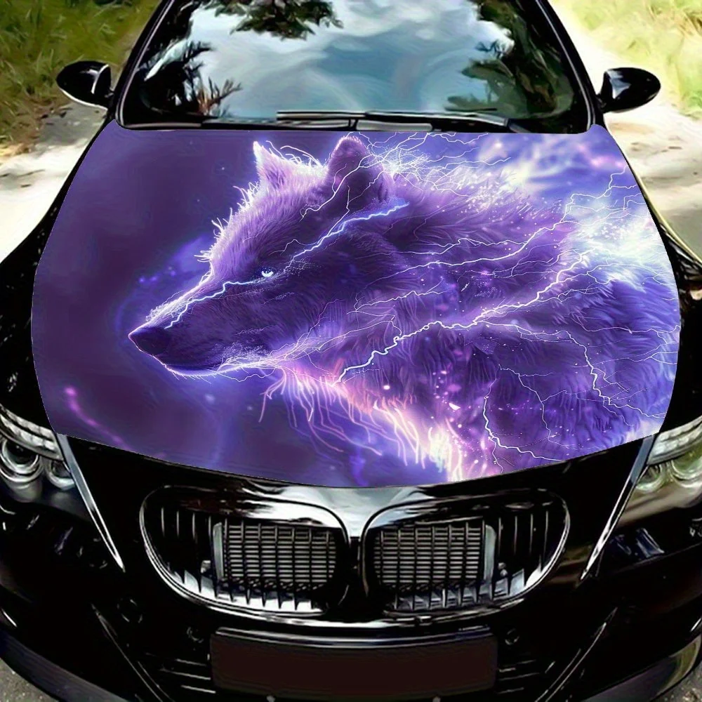 

Purple Lightning Wolf King Car Hood Wrap Color Vinyl Sticker Truck Graphic Bonnet Auto Accessories Decoration Decal Gift