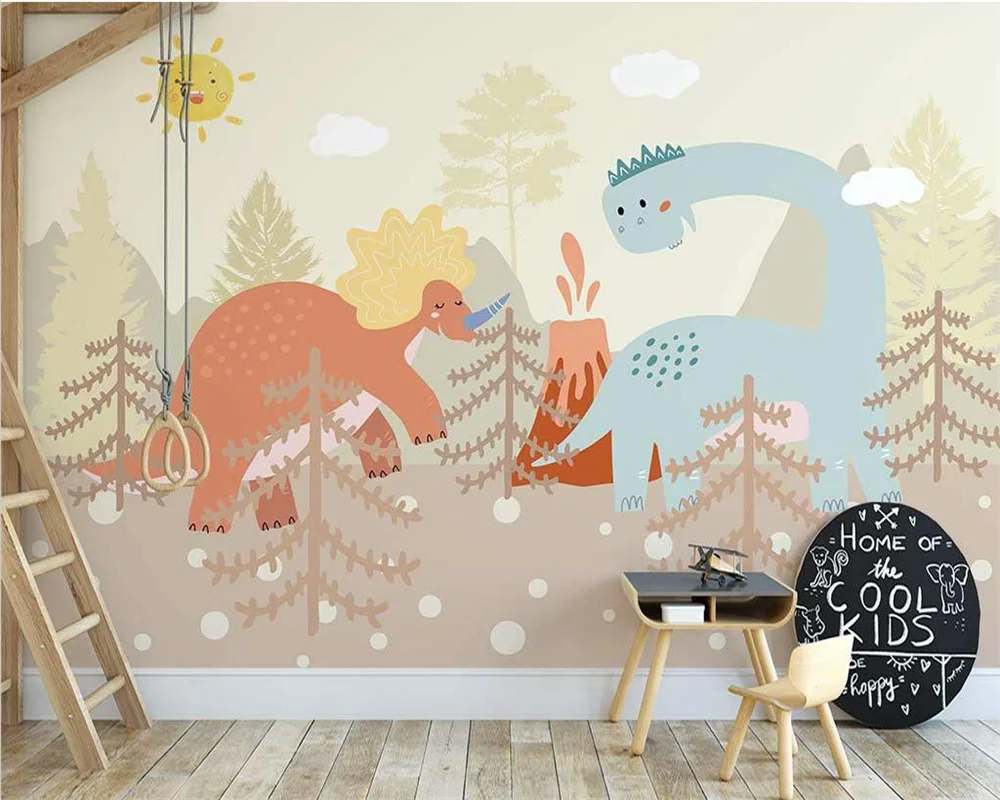 Beibehang Custom Nordic new modern hand-painted papel de parede cute dinosaur children's room background wallpaper