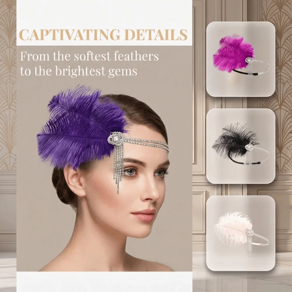 Accessories Glistening Feather Headband Vintage Retro 1920s Headband with Tassel Elegant Flapper Headband Wedding