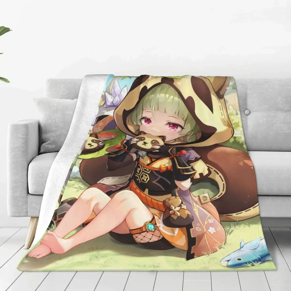 Cute Sayu Blanket Flannel All Season Genshin Impact Anime Multi-function Ultra-Soft Throw Blankets for Bed Travel Rug Piece