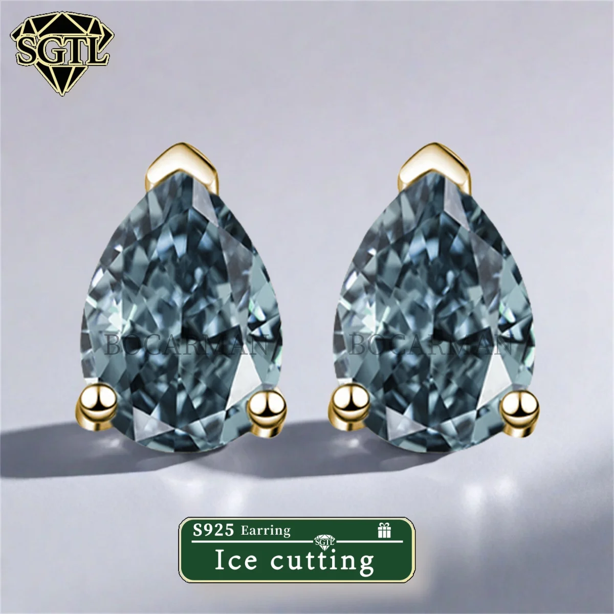 

Bocarman High Quality 18K Gold-Plated Sterling Silver Minimalist Design Colorful Ice Flower Cut Pear-Shaped Stud Earrings