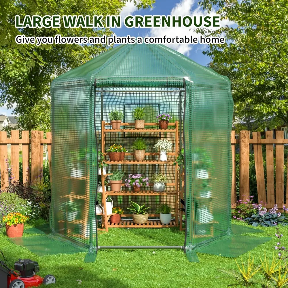 Outdoor Greenhouse,Walk-in Heavy Duty Metal Green House with 180g Double Layer PE Cover,Small Size.