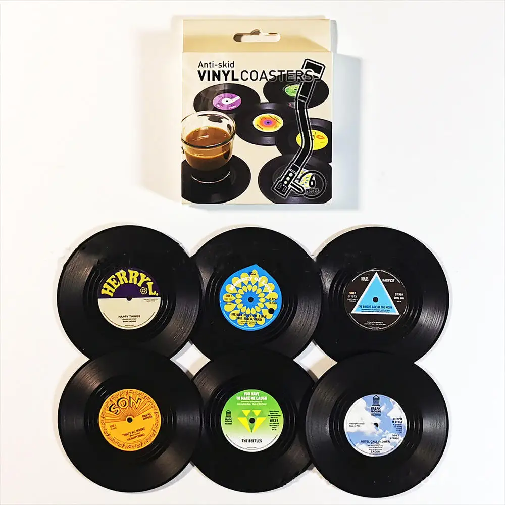 Coasters Vinyl Record Disk Coaster for Drinks Rockabilly Vinyl Coaster Set with Funny Labels Protect Furniture from Water Marks