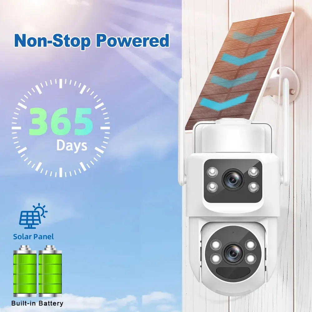 8MP 4K 4G SIM Card Two lens Smart Solar Powered Security Camera Two Way Audio Outdoor CCTV Camera PIR Detection For Farm Orchard