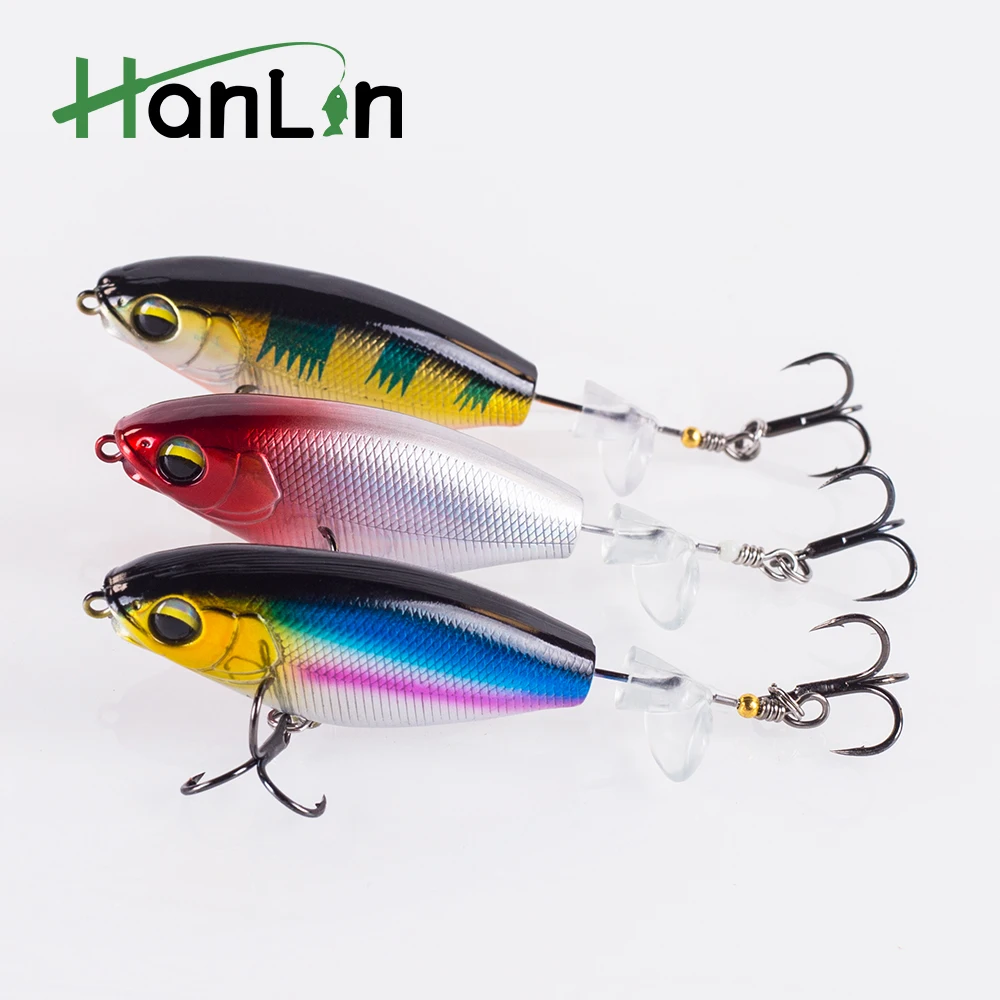 Hanlin 75mm/6.5g 90mm/11g Popper Fishing Lure Topwater Hard Bait Tail Propeller Plopper Swimbait Bass Pesca Artificial Tackle