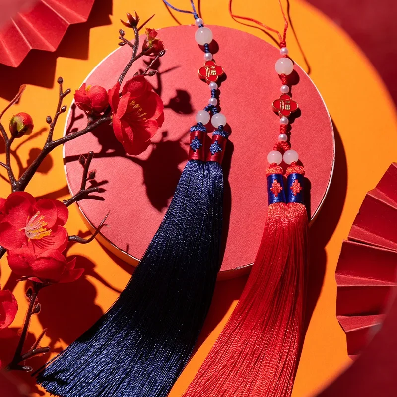 30CM Handmade Large Double Tassel Rayon Tassel Chinese Knot Suit Interior Decoration Pendant Rope Beaded Fringe Trim Tassel