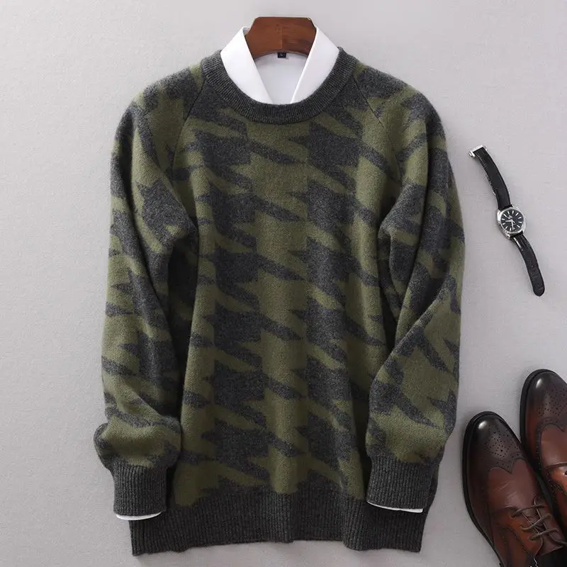 

Шерстяной свитер, свободный утолщенный свитер с круглым вырезом, звезда, такая же корейская версия, вязаный свитер, рубашка в сетку «Тысяча птиц»