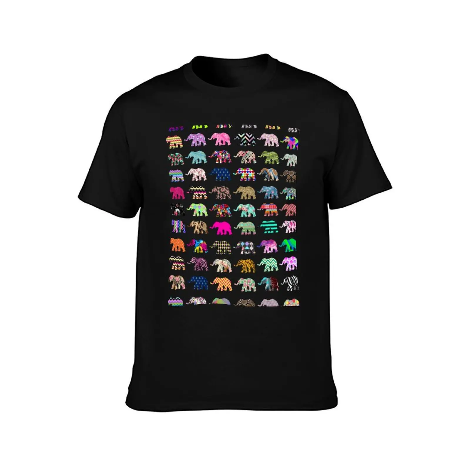 Whimsical Elephant Floral Aztec Chevron Patterns T-Shirt Big and Tall Casual T-Shirt