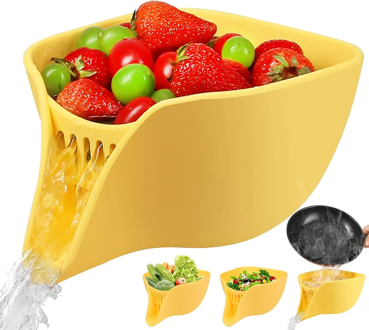 

Multifunctional Drain Basket, 2.4 QT Small Colander Silicone Pasta Berry Drainer Bowl for 1.5-3 QT, Kitchen Sink Colanders Food