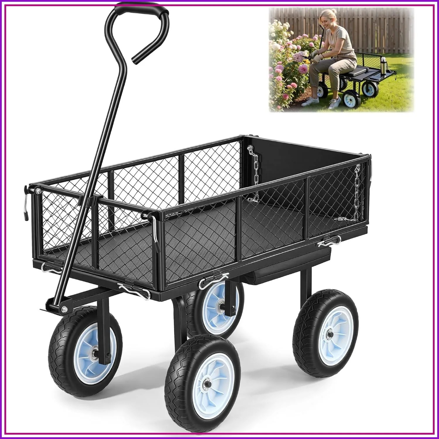 Factory Direct 2026 500LBS Garden Cart Wagon with Seat, 10
