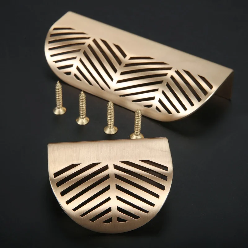 Leaf Shaped Handle Gold Brushed Hollow Pulls Furniture Cabinet Leaves Knob Zinc Alloy 40mm/96mm Golden Cupboard Drawer W/Screws
