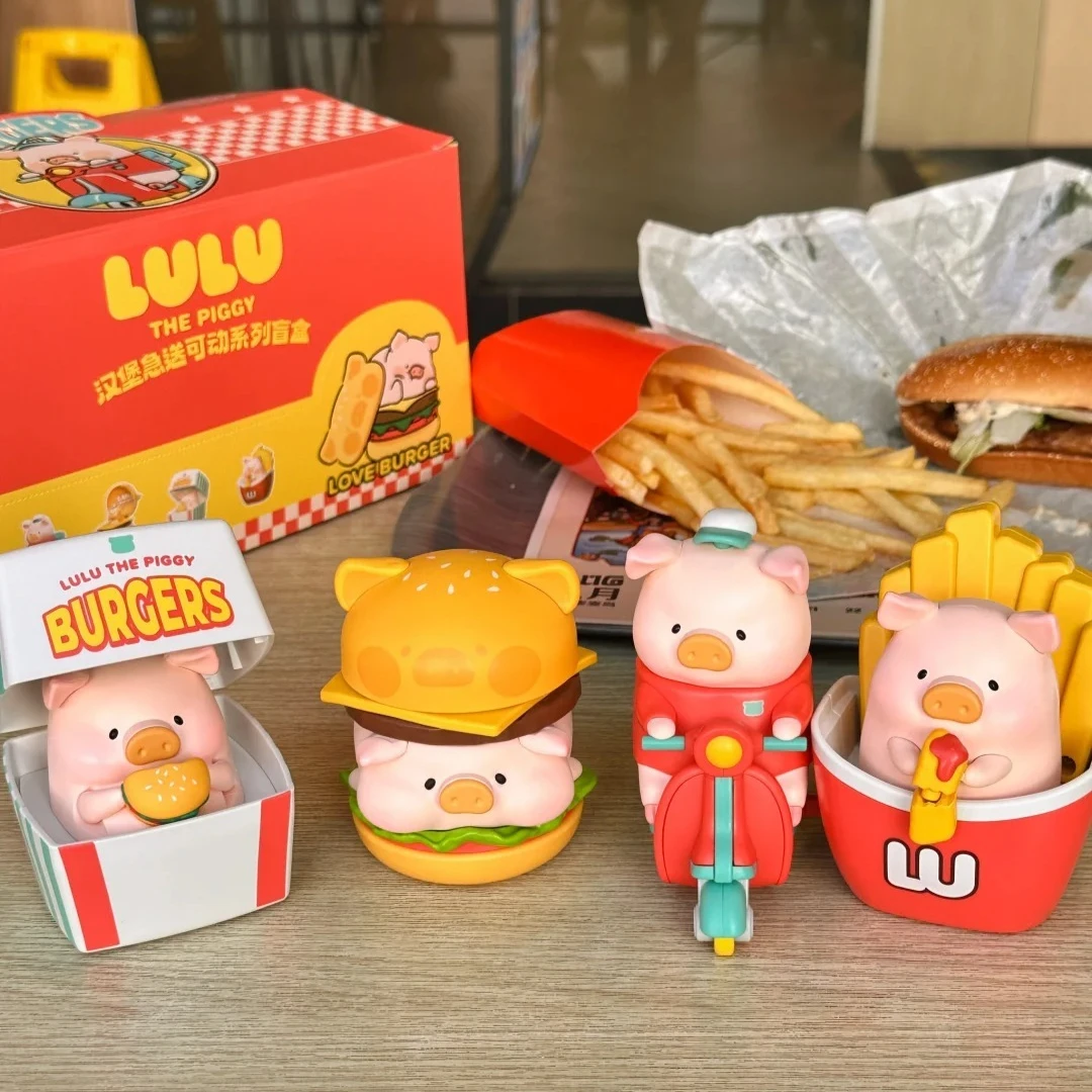 لولو الخنزير برغر سلسلة صندوق أعمى لطيف لولو خنزير أنيمي الشكل صندوق الغموض Kawaii دمية مفاجأة حقيبة سطح المكتب ديكور فتاة لعبة