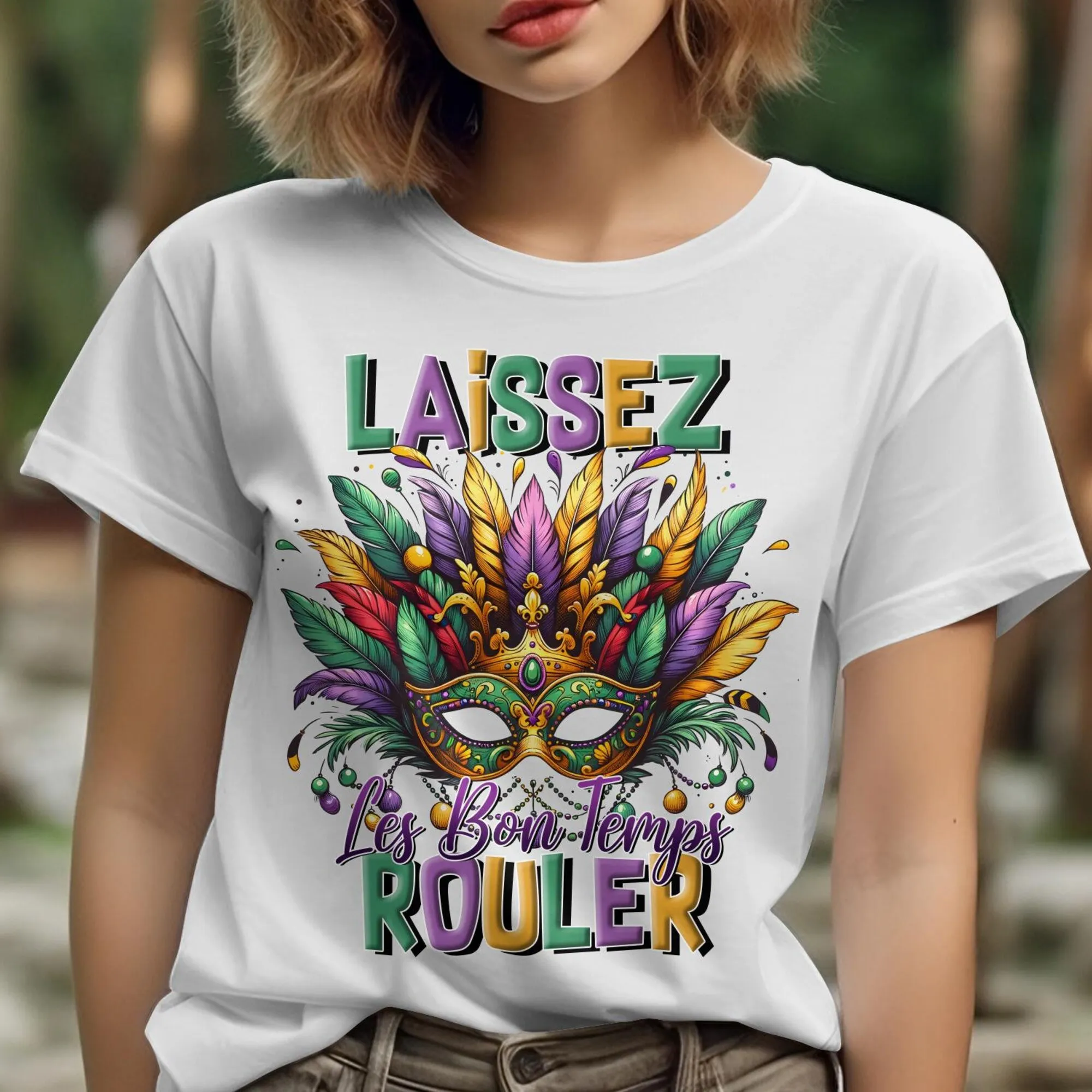 Colorful Mardi Gras Mask T Shirt Laissez Les Bon Temps Rouler Festive Carnival Apparel New Orleans Celebration Top