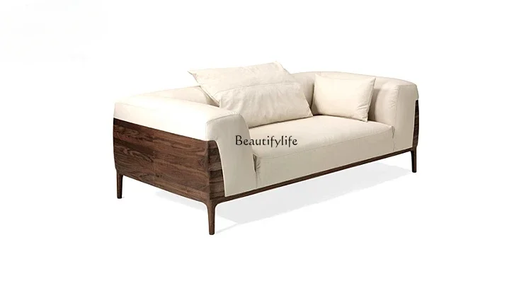 jj *Nordic simple leather sofa modern North American black walnut all solid wood leather