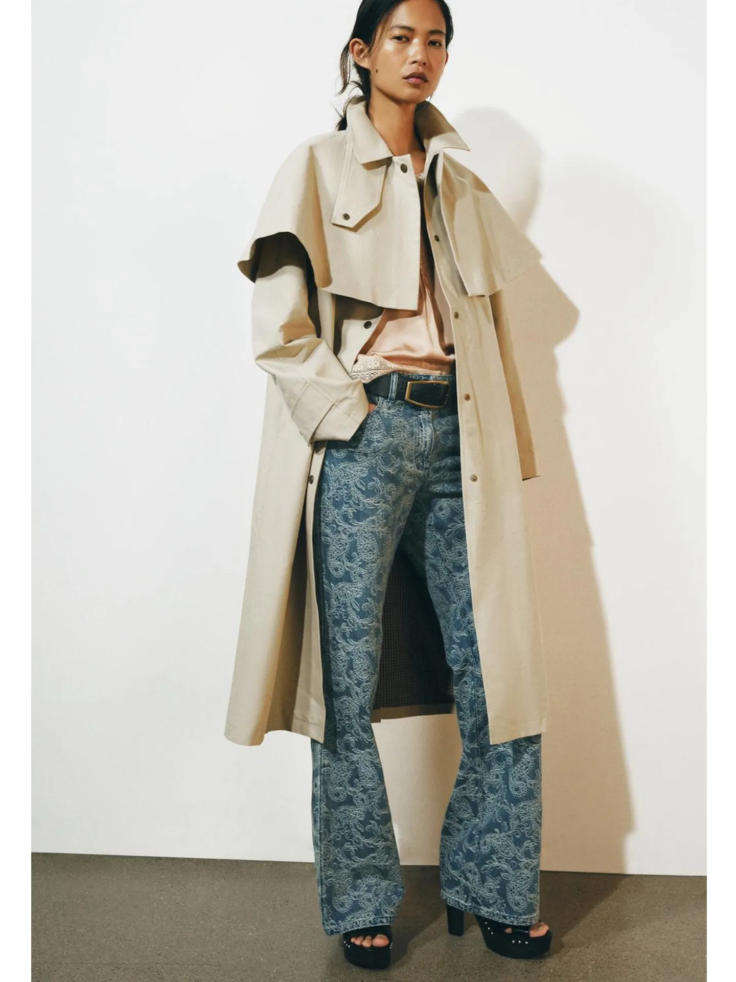 New Autumn Women's Casual Long Sleeve Collar Coat Single Row Button Detachable Cowl Neck Windbreaker Outerwear Polyester Fiber