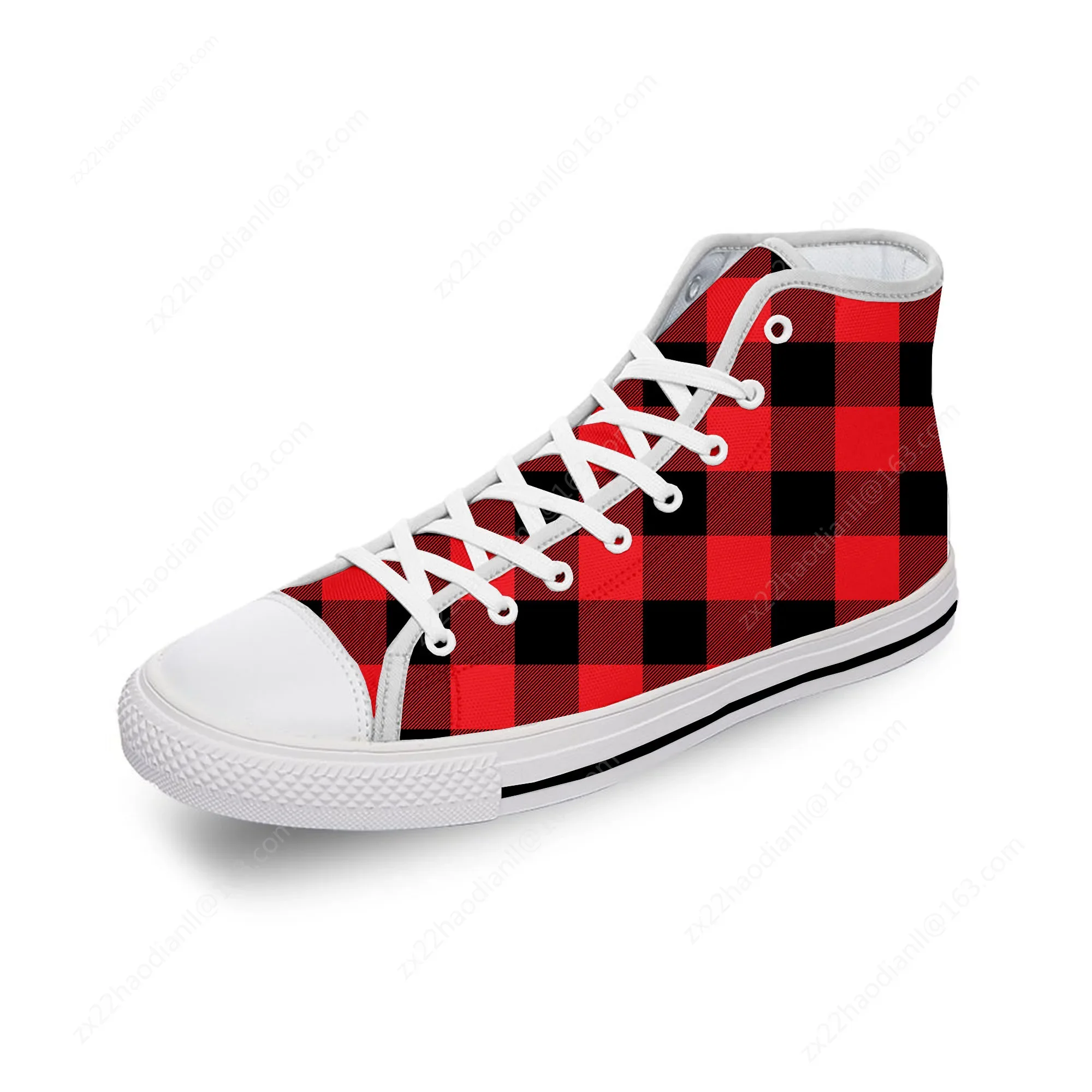 Buffalo plaid Pattern Cool Cute White Cloth 3D Print High Top Canvas Fashion Shoes Men Women Lightweight Breathable Sneakers - Image 2