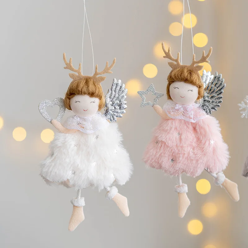 Cute Plush Antler Angel Girl Pendant Christmas Tree Pendant Decoration Natal Noel Decorated Christmas Decorations 2024