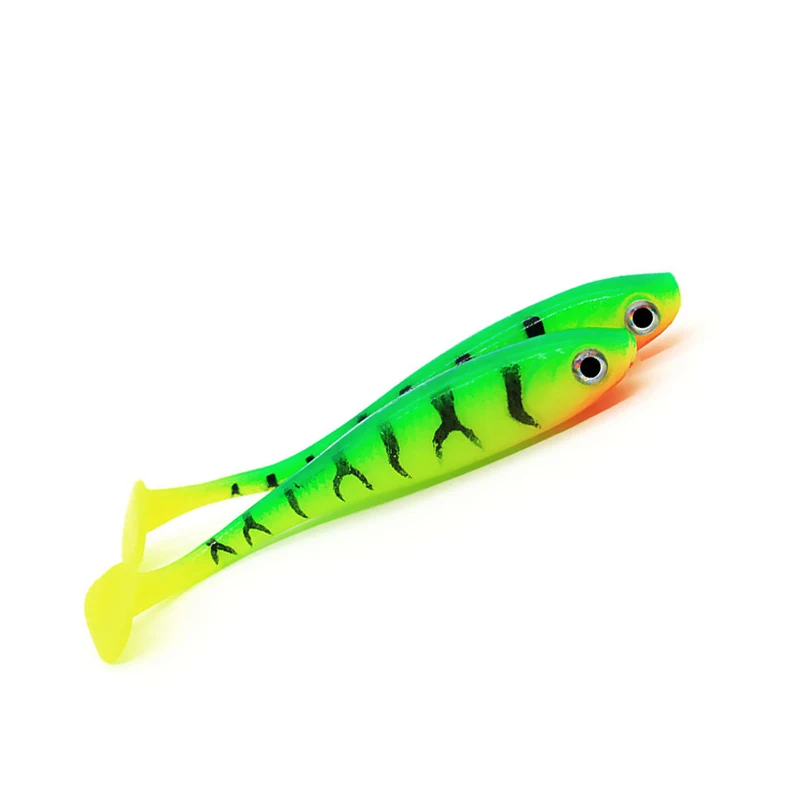 5pcs/lot Soft Bait Lure 3D eyes t-tail 70mm 2.1g Wobblers Worm Fishing Silicone Fish Artificial Bait Fishing For Jig Head