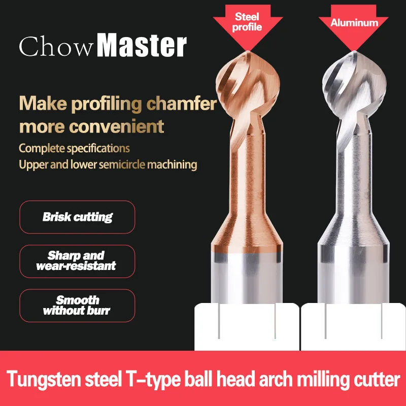 Tungsten Steel Lollipop Ball Cutter T-type Milling Cutter Integral Alloy Forming Aluminum R1.5 R2 R5 R8 Alloy Ball End Milling