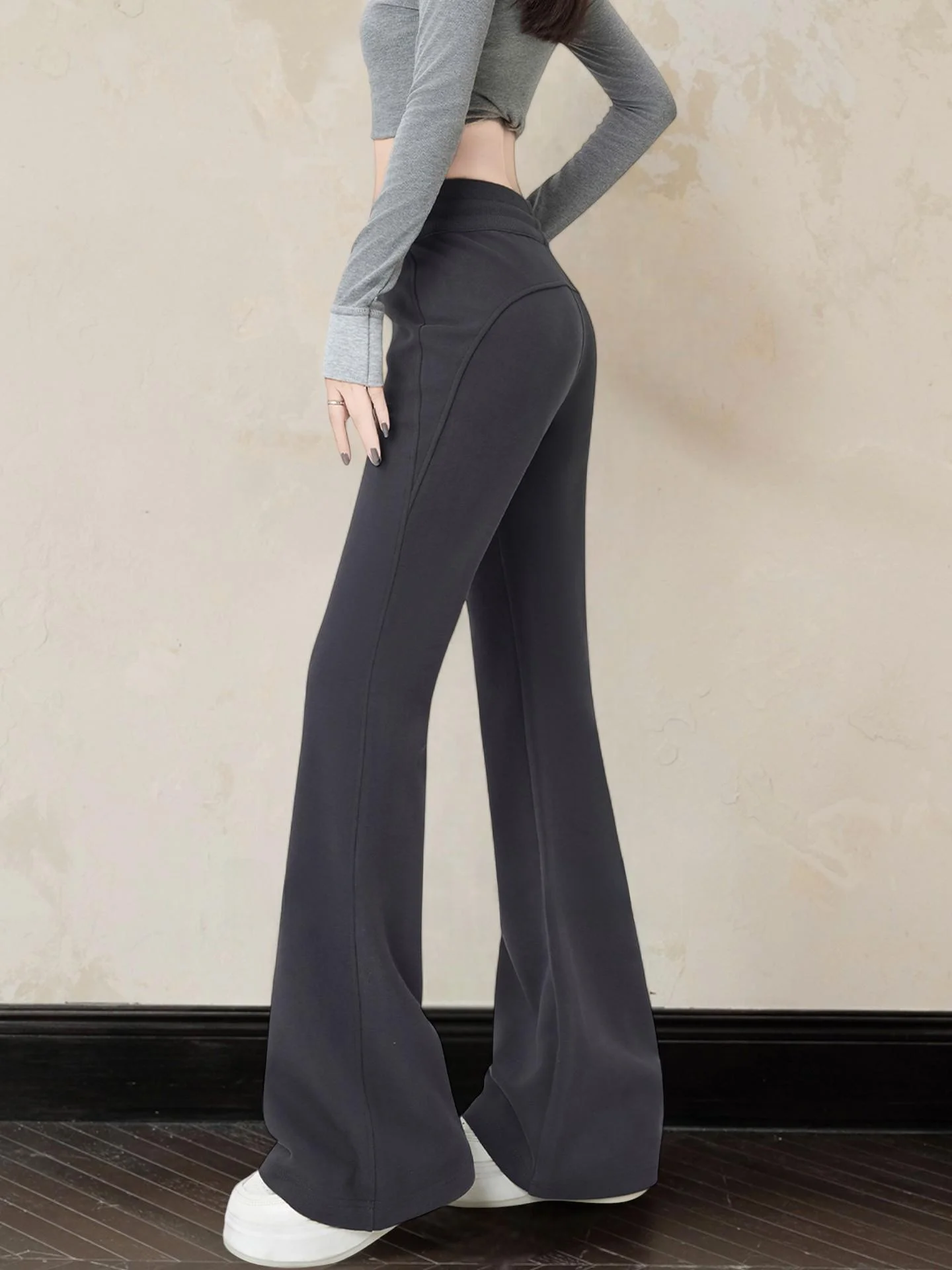 

High Waist Fce Lined Flared Yoga Pants Women's ey Sports Trousers Winter Casual Pants Retro Sle Basic House