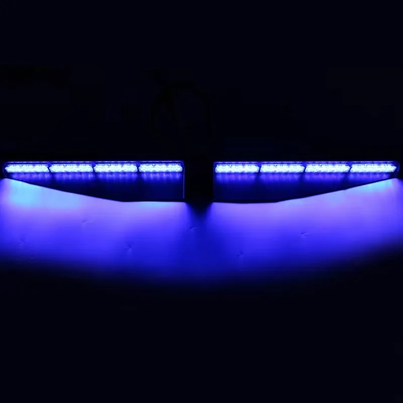 48W Interior Windshield Flash Red Blue Light Emitting Diode Flash Sun Visor Light Bar Dashboard Warning Light