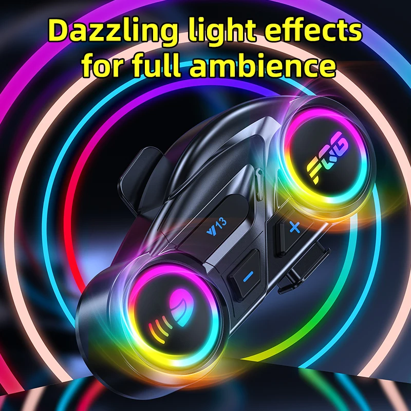 500M Intercom Helmet Headset Dual Bluetooth 6.0 Chip Waterproof RGB Lighting Effect Supports Connection To Third-Party Intercom