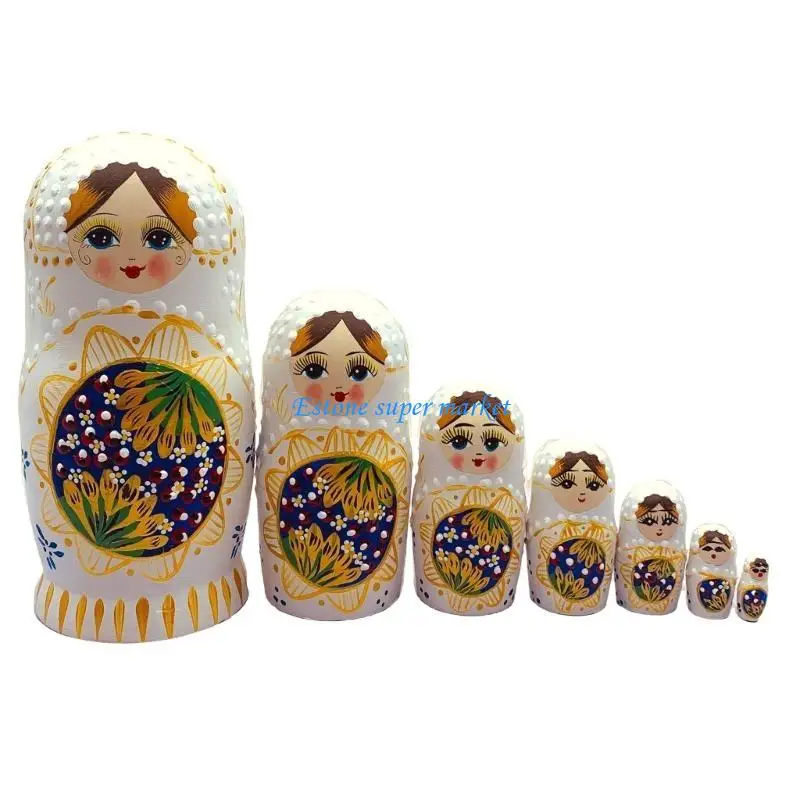 090B Folk Art Russian Nesting Dolls Handmade Figurine with Floral Patterns for Gifting Home Office Decors