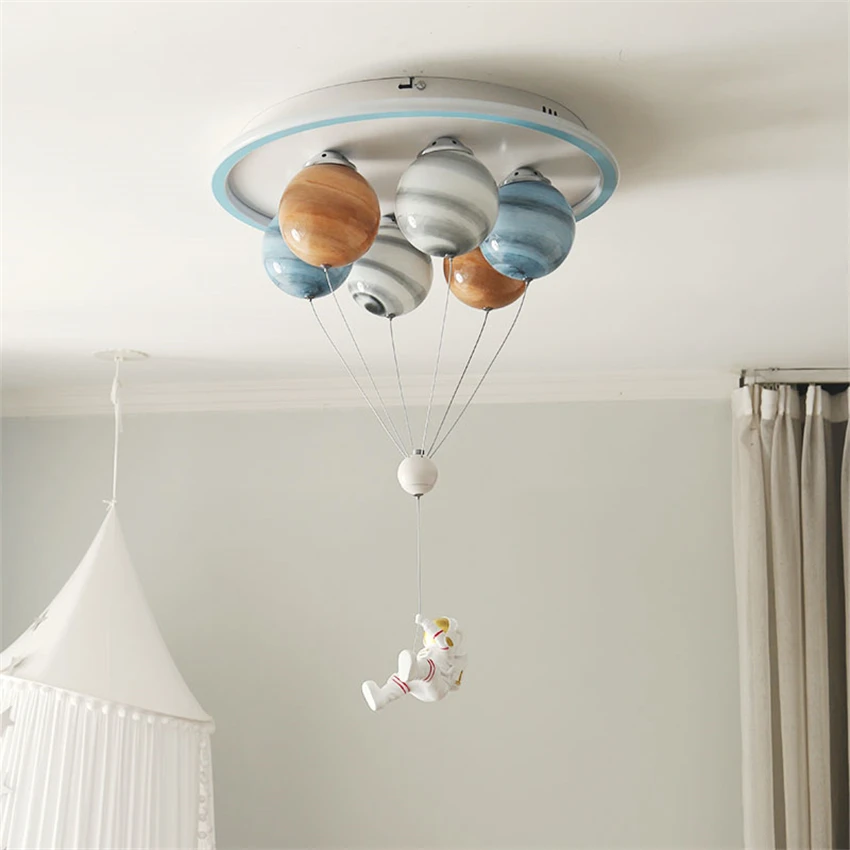 Space astronaut round planet ceiling lights children's room light bedroom ceiling lamps LED modern boys room decorative lighting