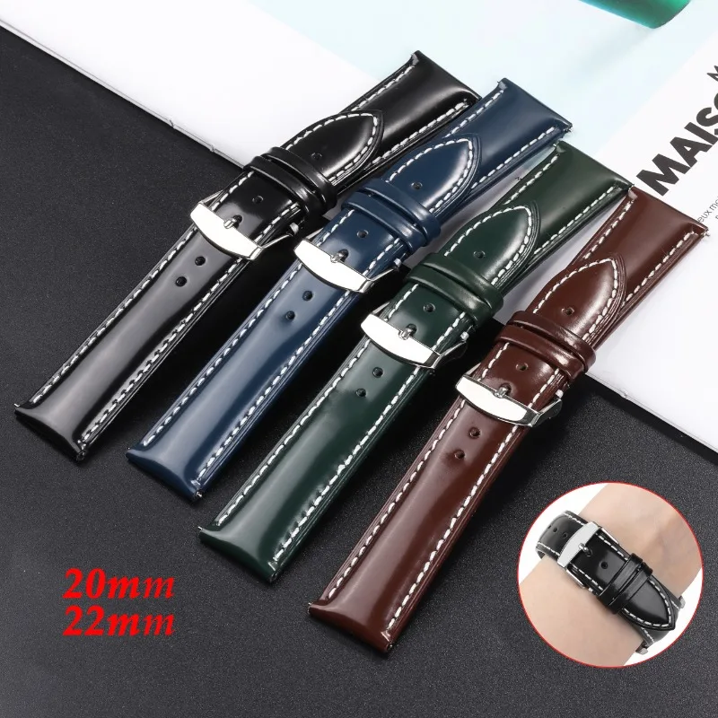 Bright Leather Watch Retro Band Strap 20mm 22mm waterproof for Huawei watch 2 for Samsung Galaxy watch 42mm Men Women Free Tool