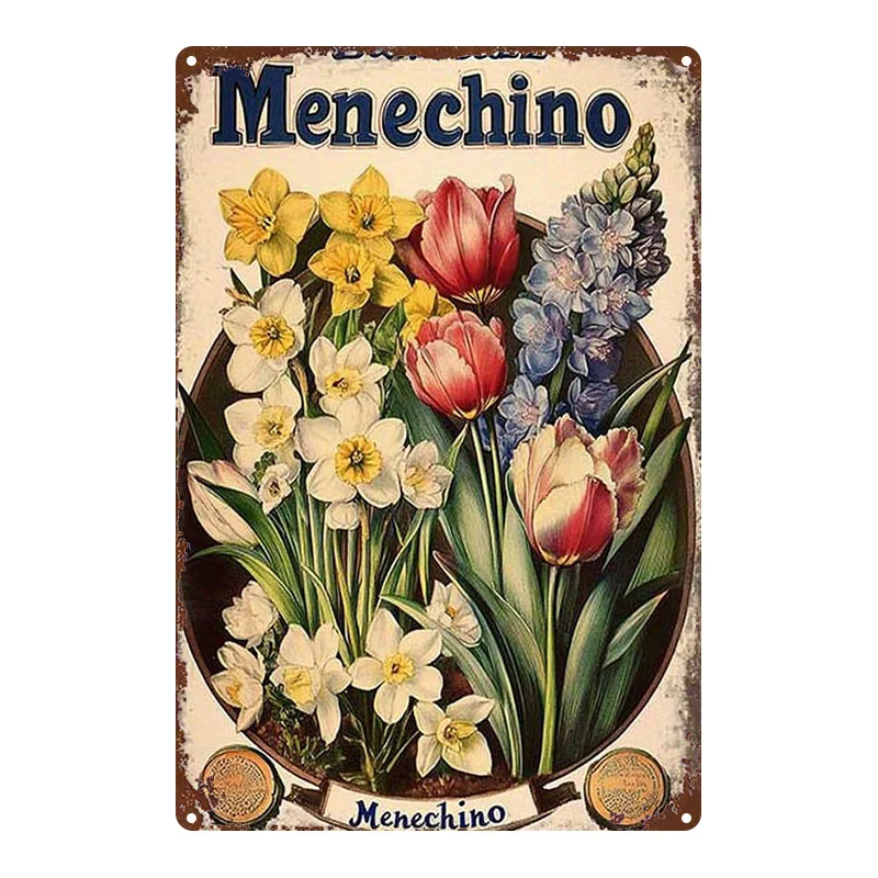 Vintage Floral Metal Sign 8x12 Retro Tin Plaque Wall Art Bar Cafe Garage Decor
