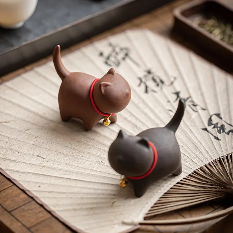 

Purple Clay Cute Cat Tea Pets Ceramic Kung Fu Tea Set Accessories for Home Decor Tea Art Decorations Kitten Teaware Bamboo tray