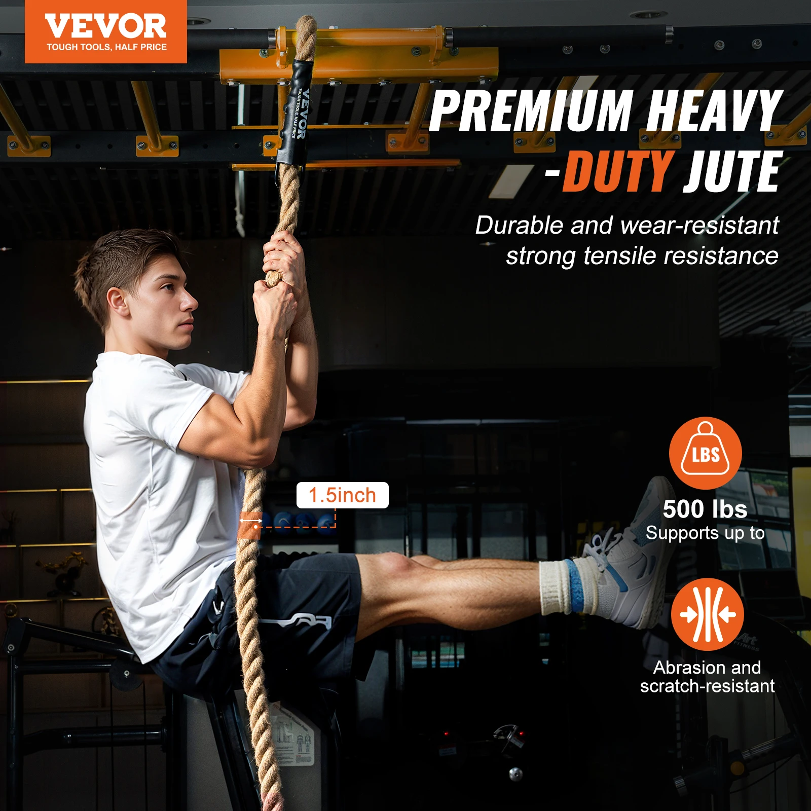 VEVOR Gym Climbing Rope 10 ft Length Gym Fitness Training Rope Gym Exercise Workout Rope for Adults, Climbing Rope for Fitness