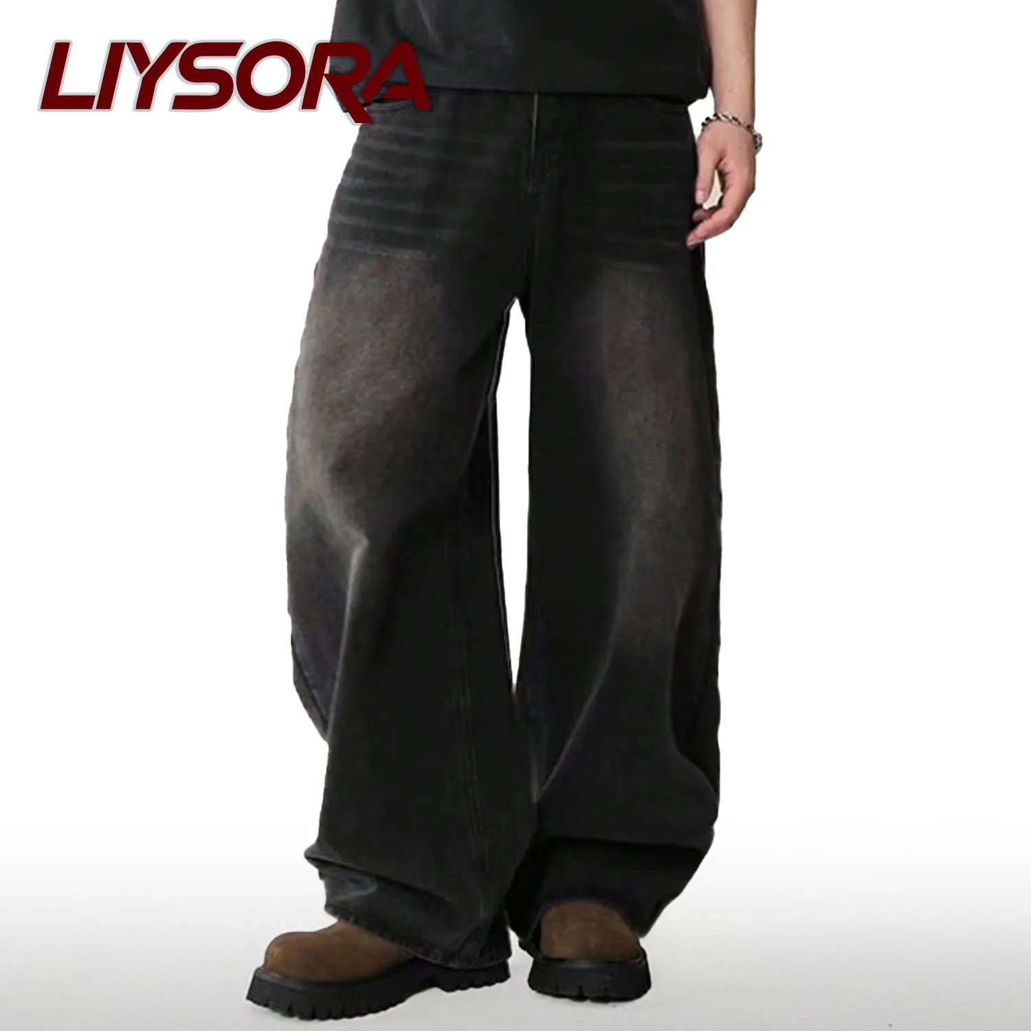 

Four Seasons American Retro Black Baggy Wide Leg Jeans Korean Student Casual Straight Loose Denim Pants Gray Blue Jeans Unisex