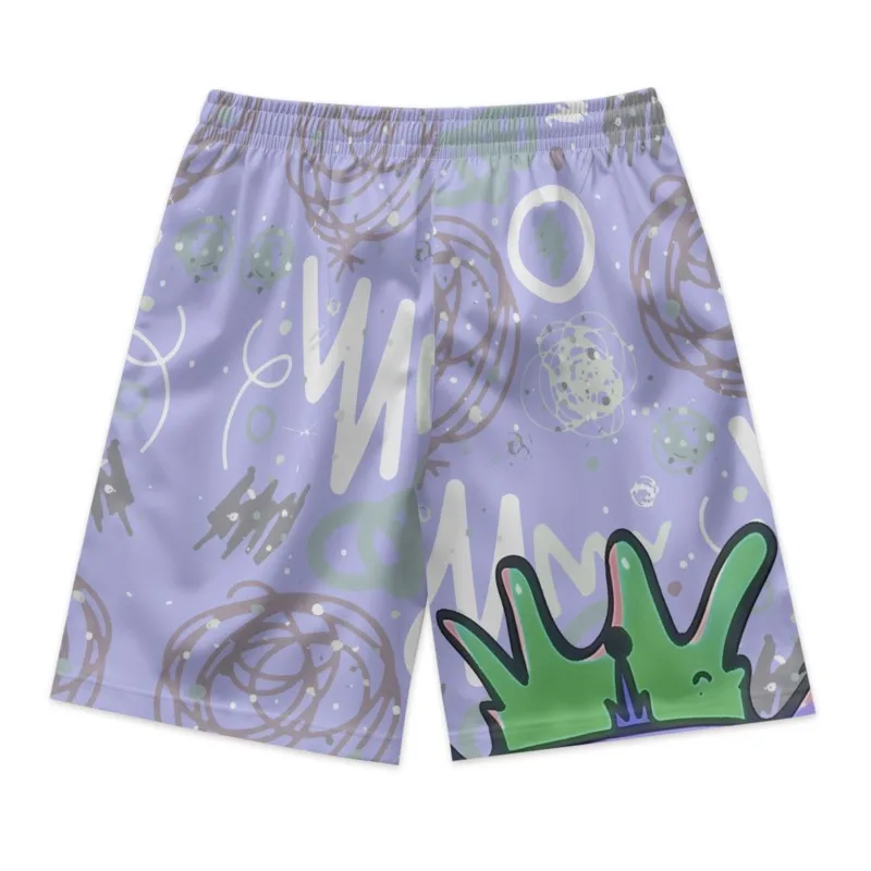 Little Ugly Monster Print Men's Drawstring Violet Waist Shorts Polyester Streetwear Sport Shorts Clothing Bottoms